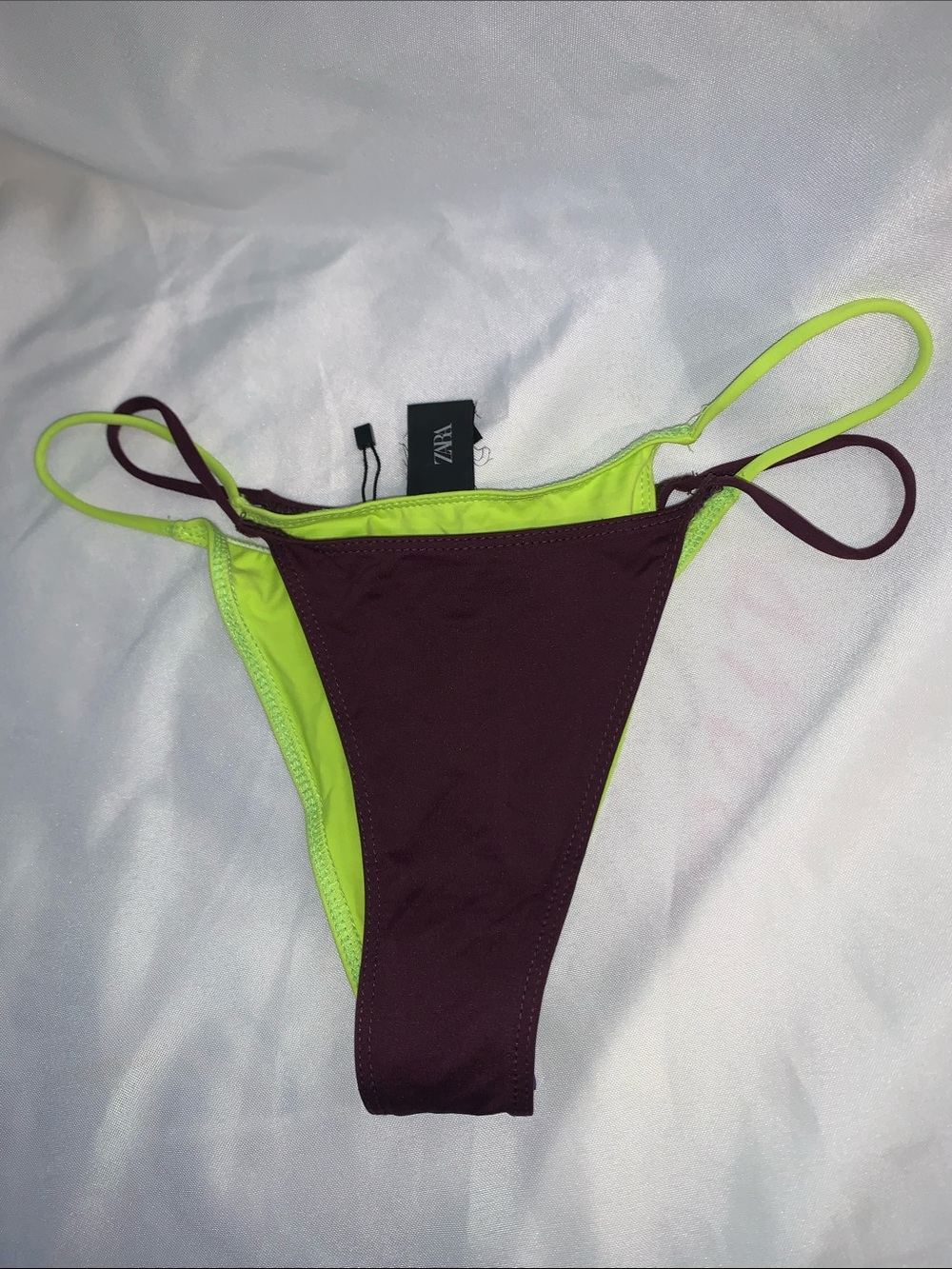 Zara Two-Tone Bikini Bottom — Plum & Neon Green